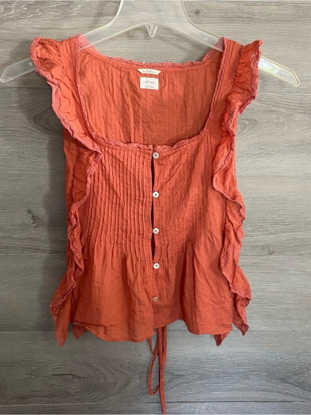 Wilfred Coral Ruffle Button-Front Sleeveless Blouse